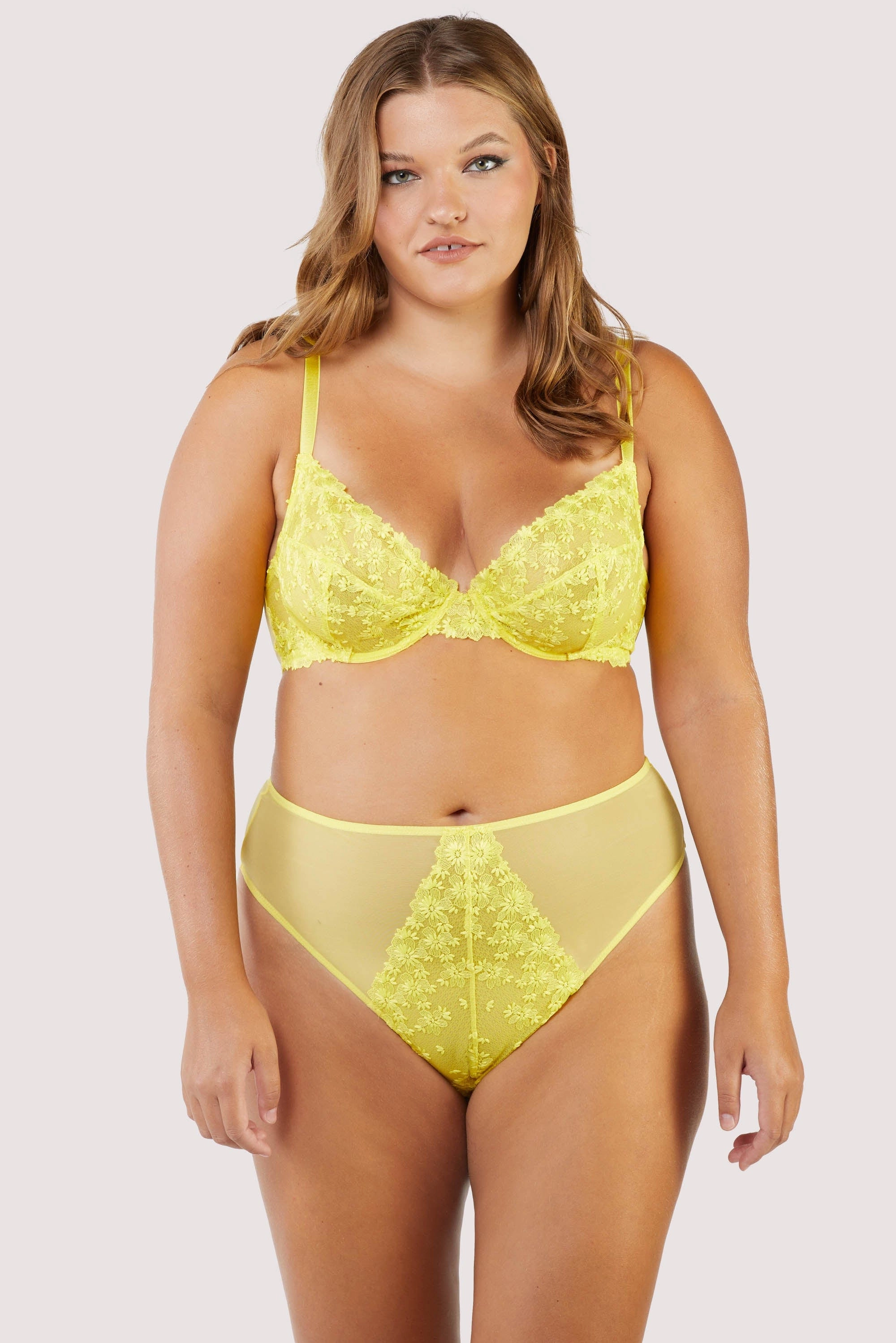 Audre Yellow Embroidery Plunge Bra