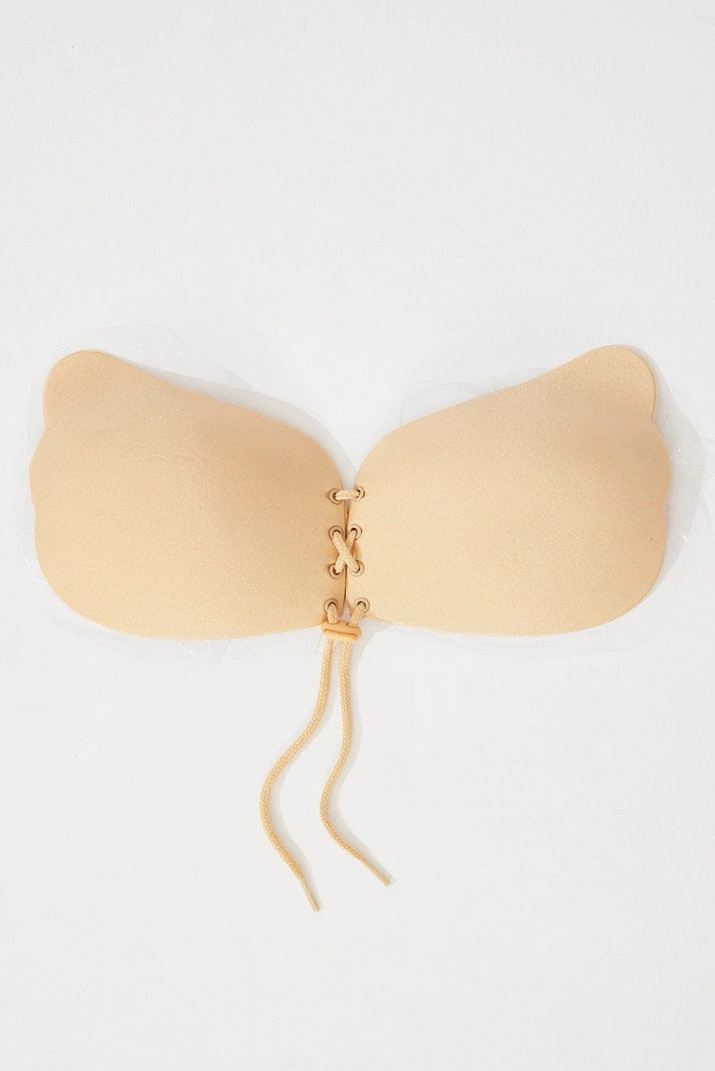 Beige Lace Up Self Adhesive Bra