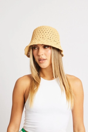 Beige Straw Bucket Hat