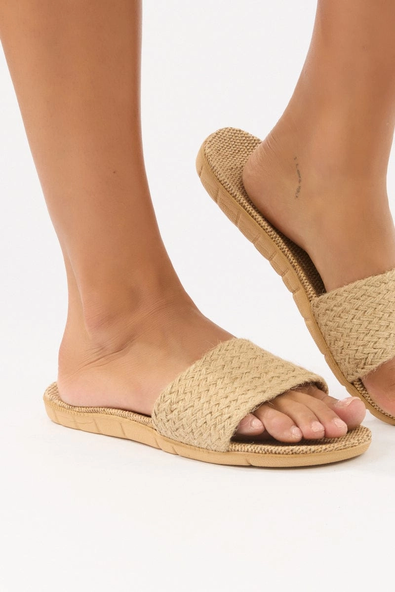 Beige Straw Slippers