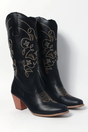 Black Embroidered Western Cowboy Boots