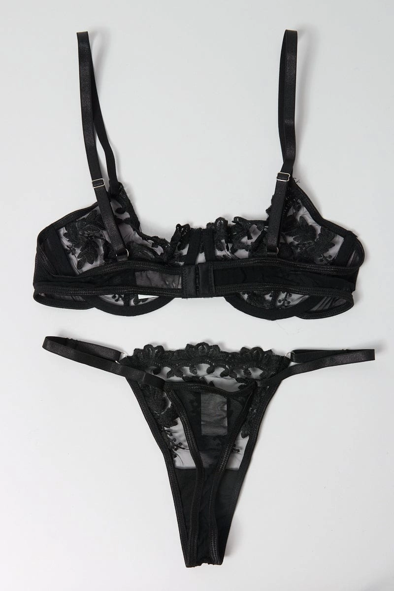 Black Embroidery Lingerie Set