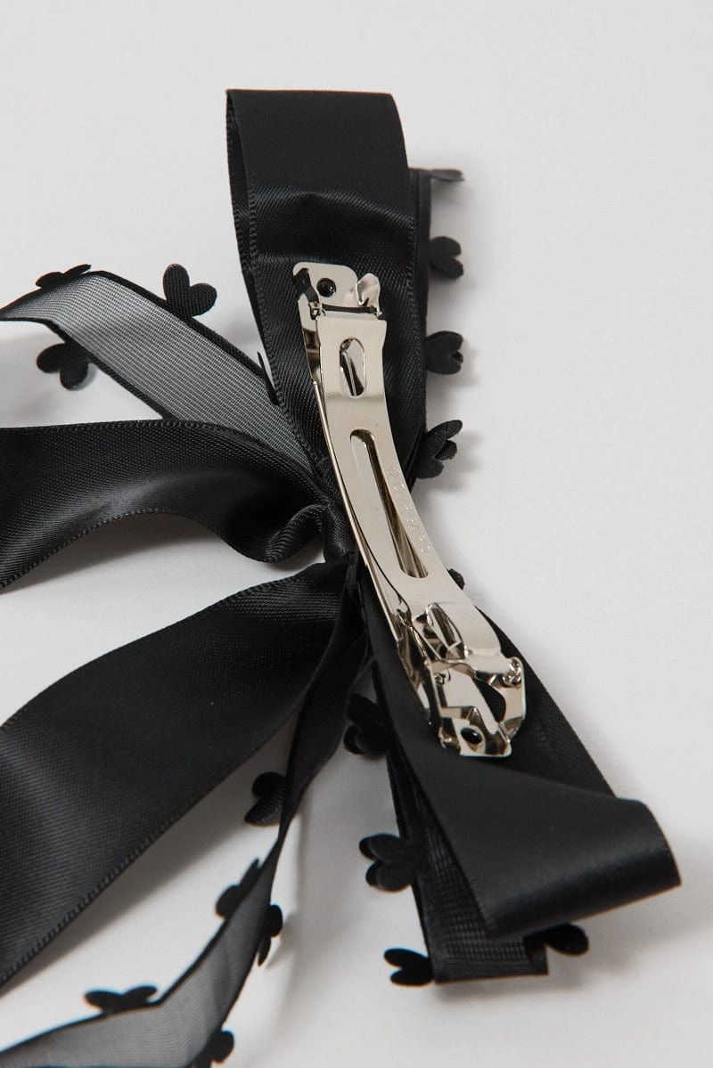 Black Heart Detail Hair Bow