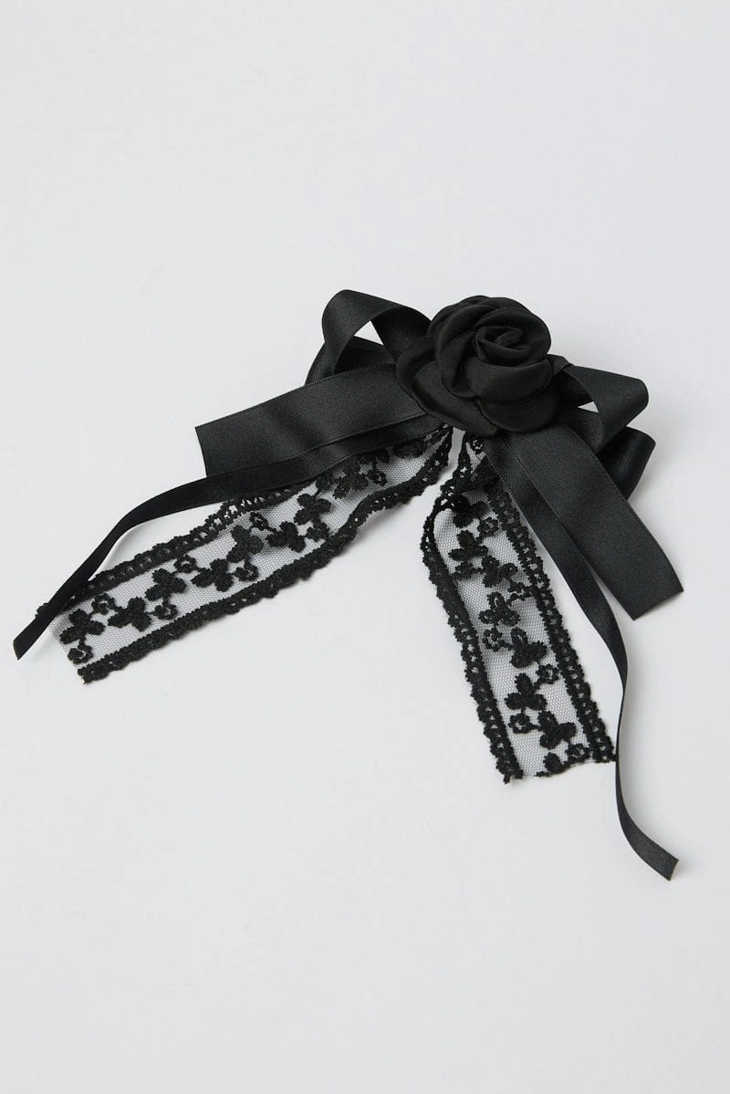 Black Lace Rosette Bow Hair Clip