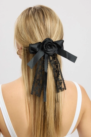 Black Lace Rosette Bow Hair Clip