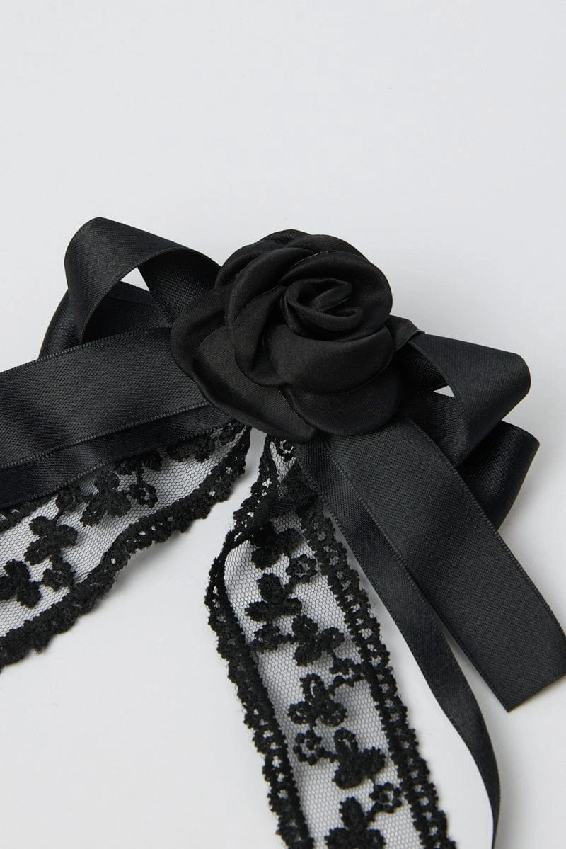 Black Lace Rosette Bow Hair Clip