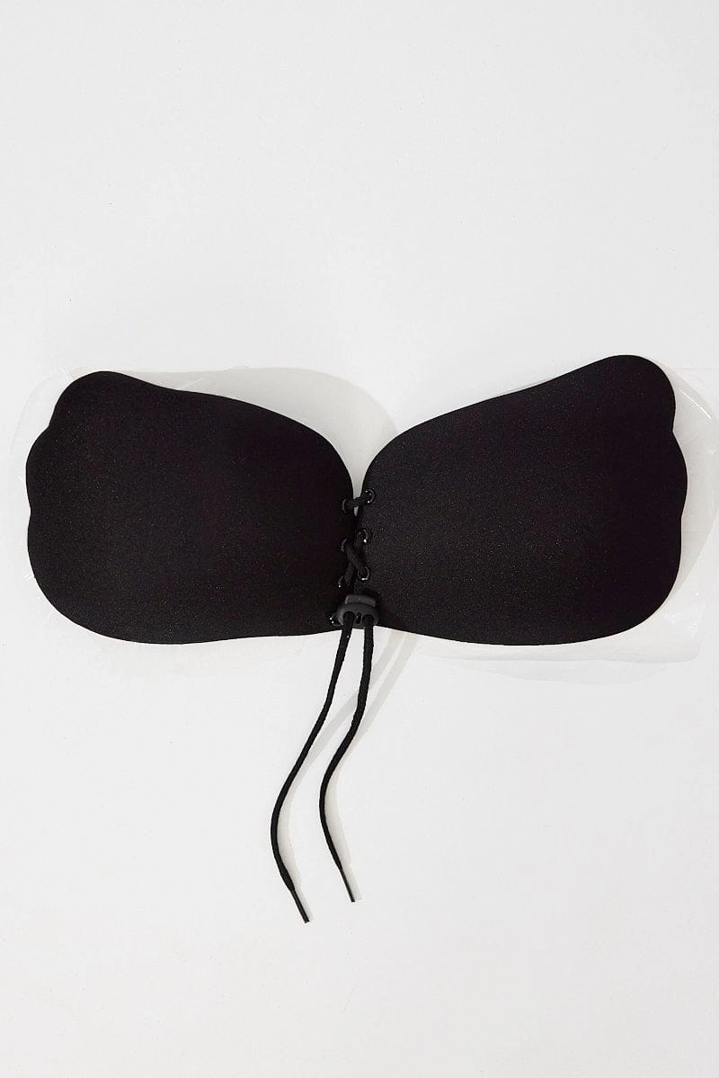 Black Lace Up Self Adhesive Bra