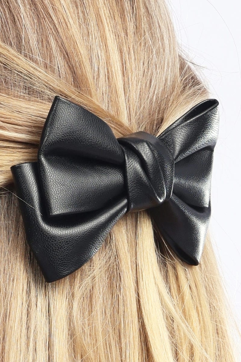 Black Pu Bow Hair Clip