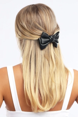Black Pu Bow Hair Clip
