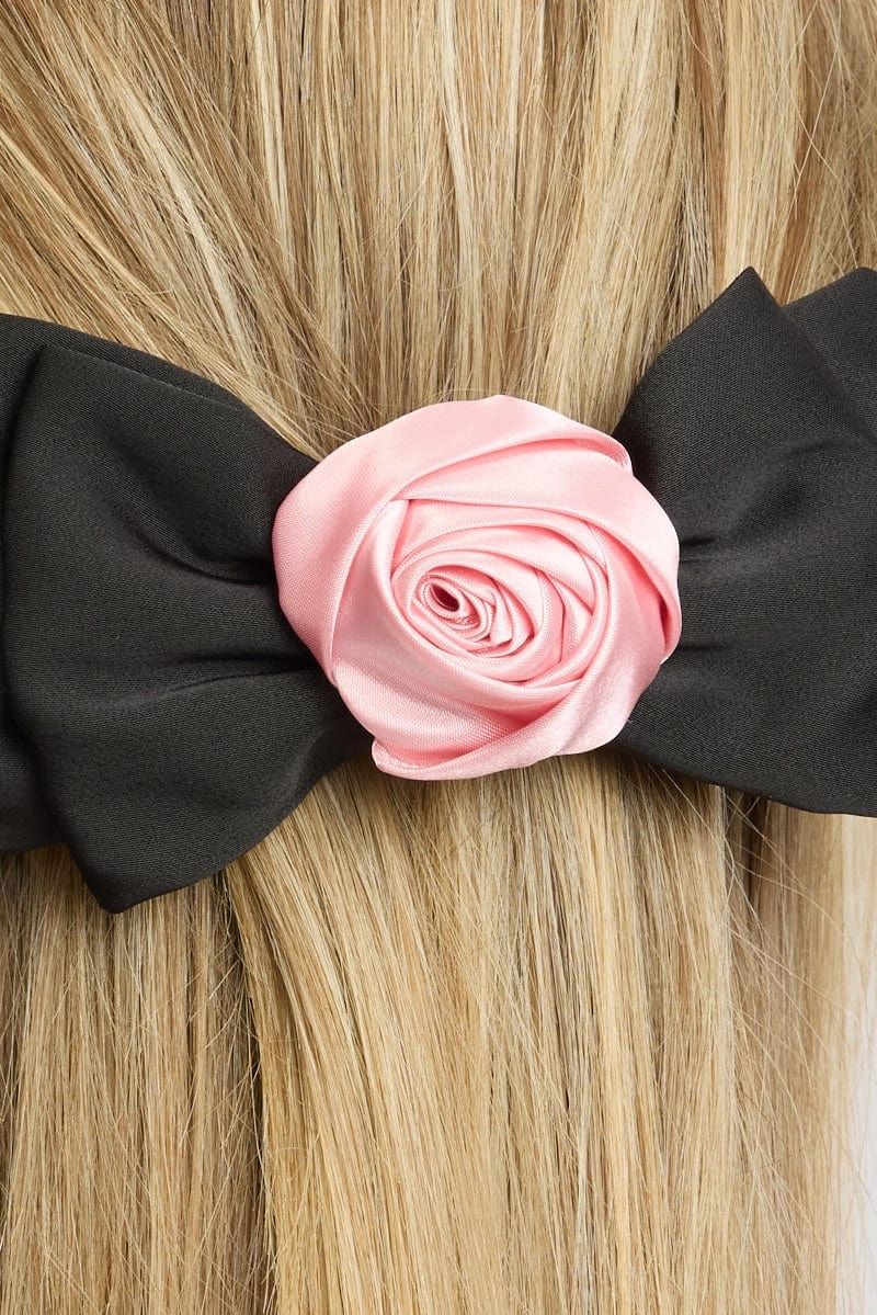 Black Rosette Bow Hair Clip