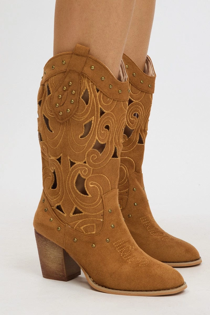Brown Cut Out Western Boots