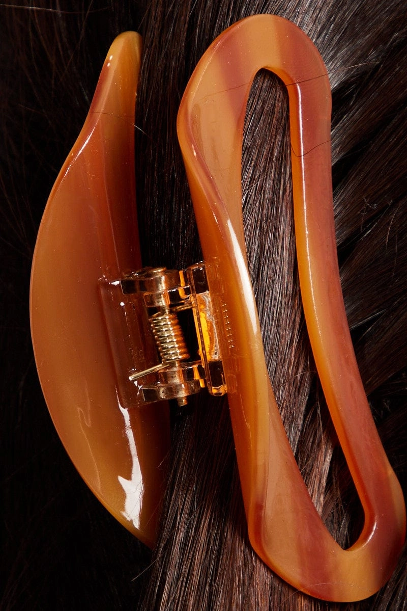 Brown Print Cut Out Half Moon Claw Clip