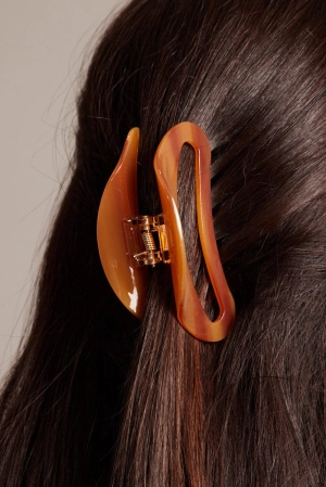 Brown Print Cut Out Half Moon Claw Clip