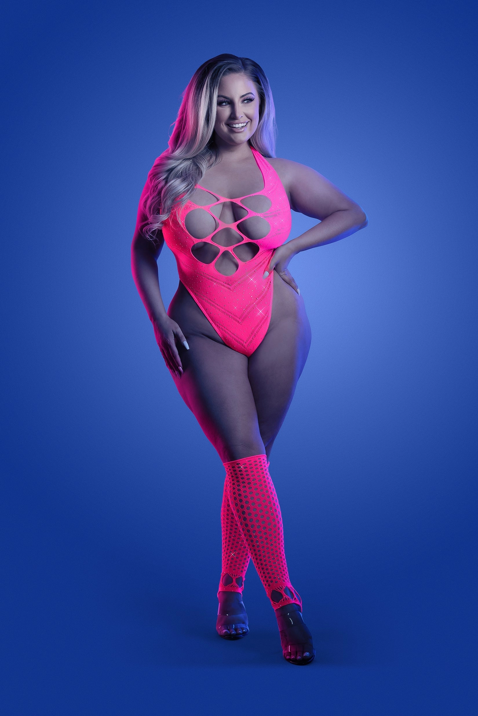 Fantasy Glow Queen Flashback Seamless Rhinestone Teddy & Gloves Neon Pink