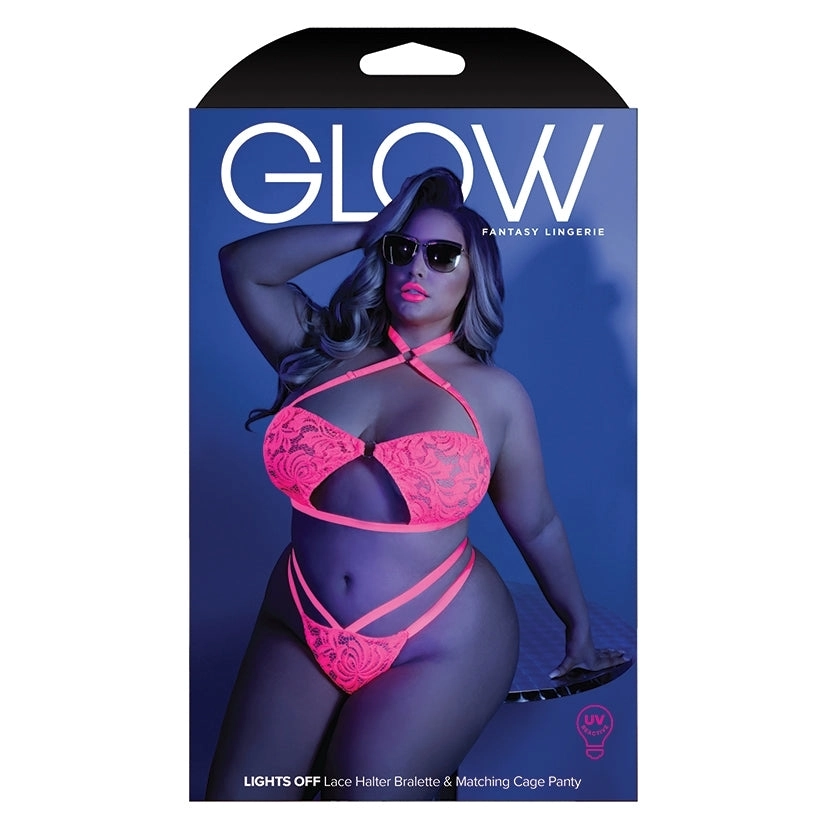 Fantasy Lingerie Glow Lights Off Bralette & Panty-Neon Pink Queen-Boxed