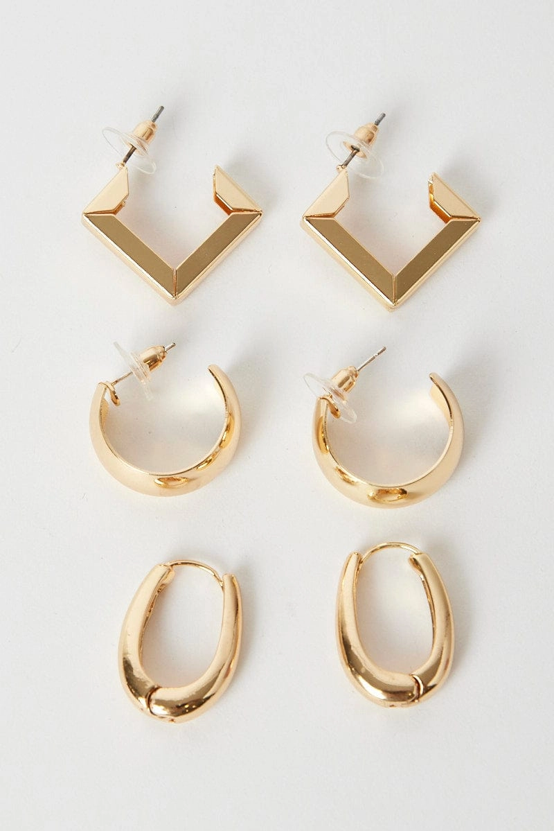 Gold 3 Pack Earrings