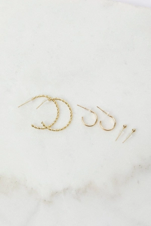 Gold 3 pack Hoop and Ball Earrings