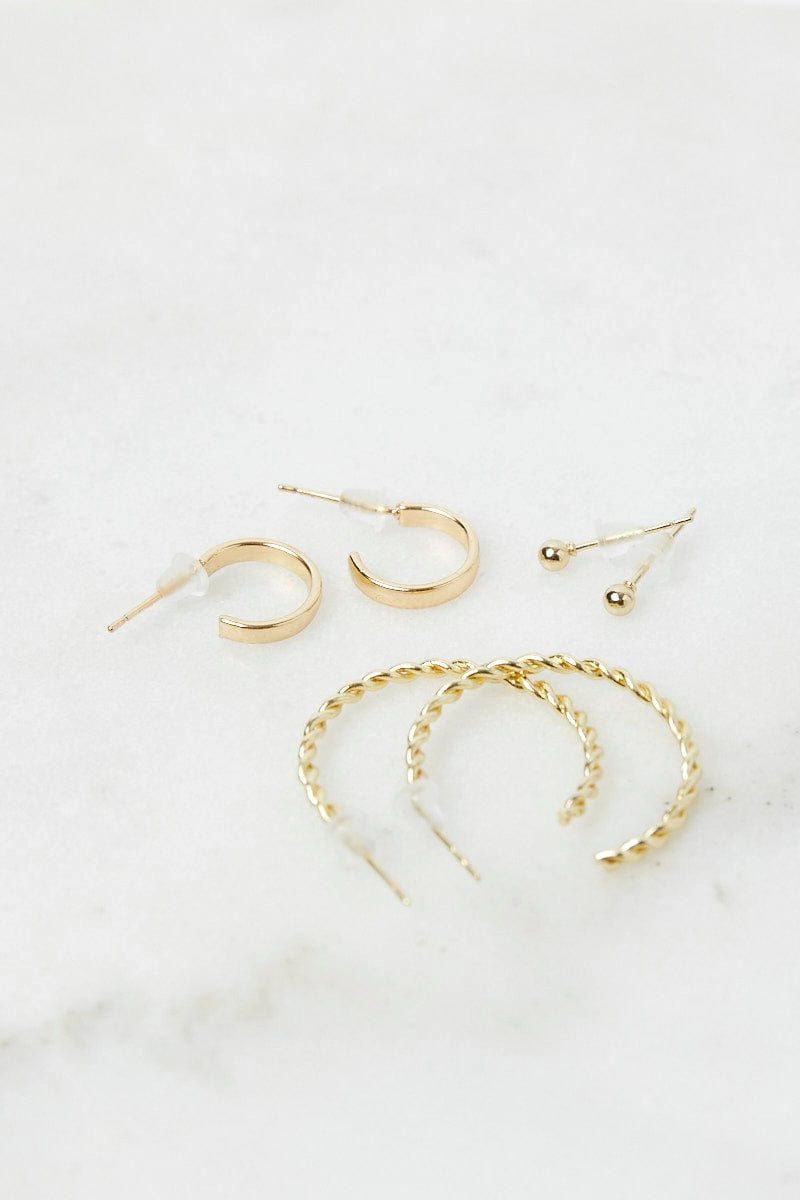 Gold 3 pack Hoop and Ball Earrings