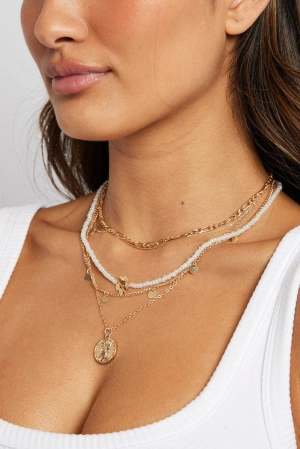Gold Chain and Beads Layered Necklace