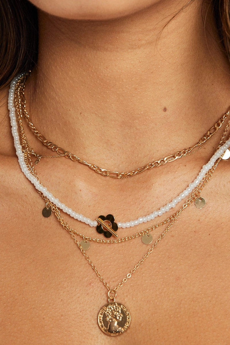 Gold Chain and Beads Layered Necklace