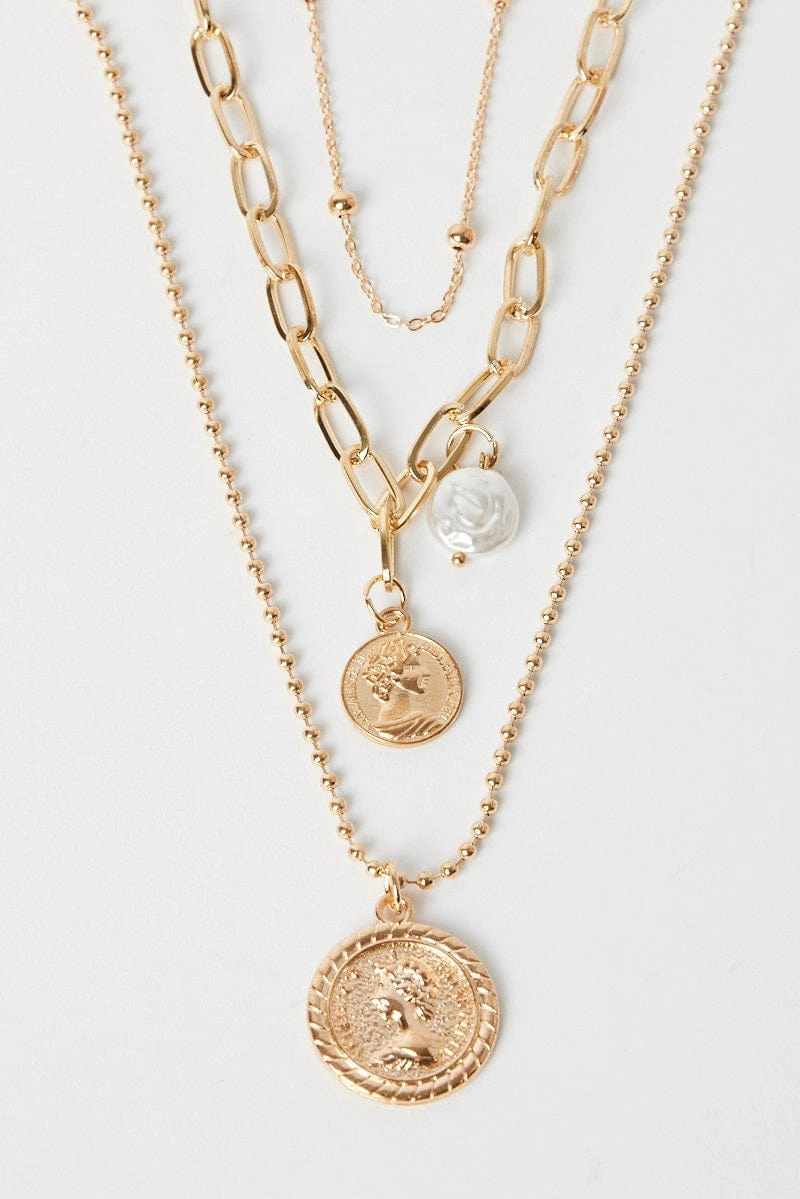Gold Coin Pendent Layered Necklace