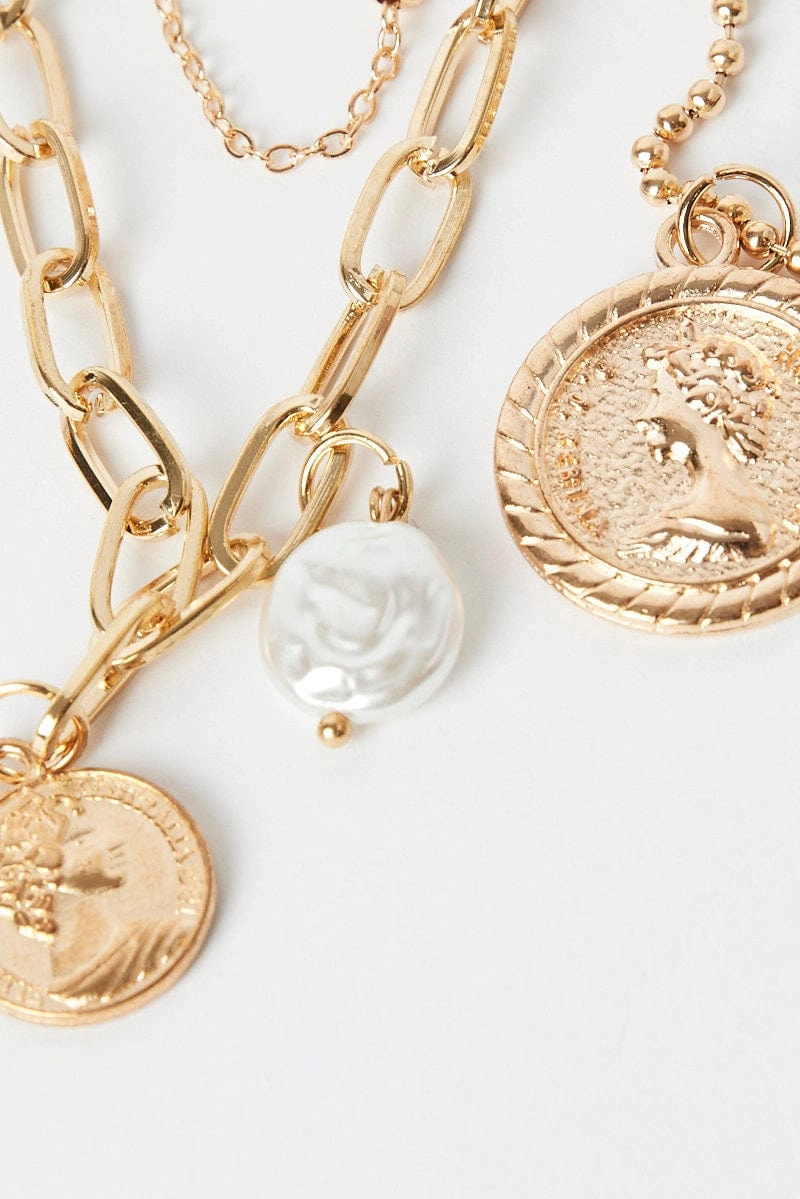 Gold Coin Pendent Layered Necklace