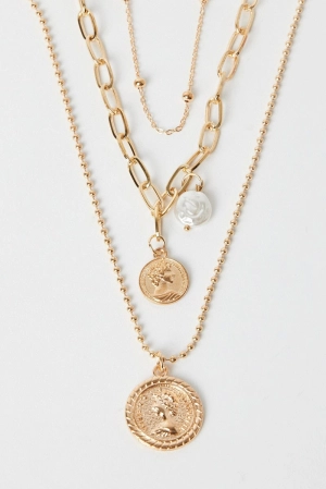 Gold Coin Pendent Layered Necklace