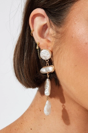 Gold Faux Pearl Drop Earrings