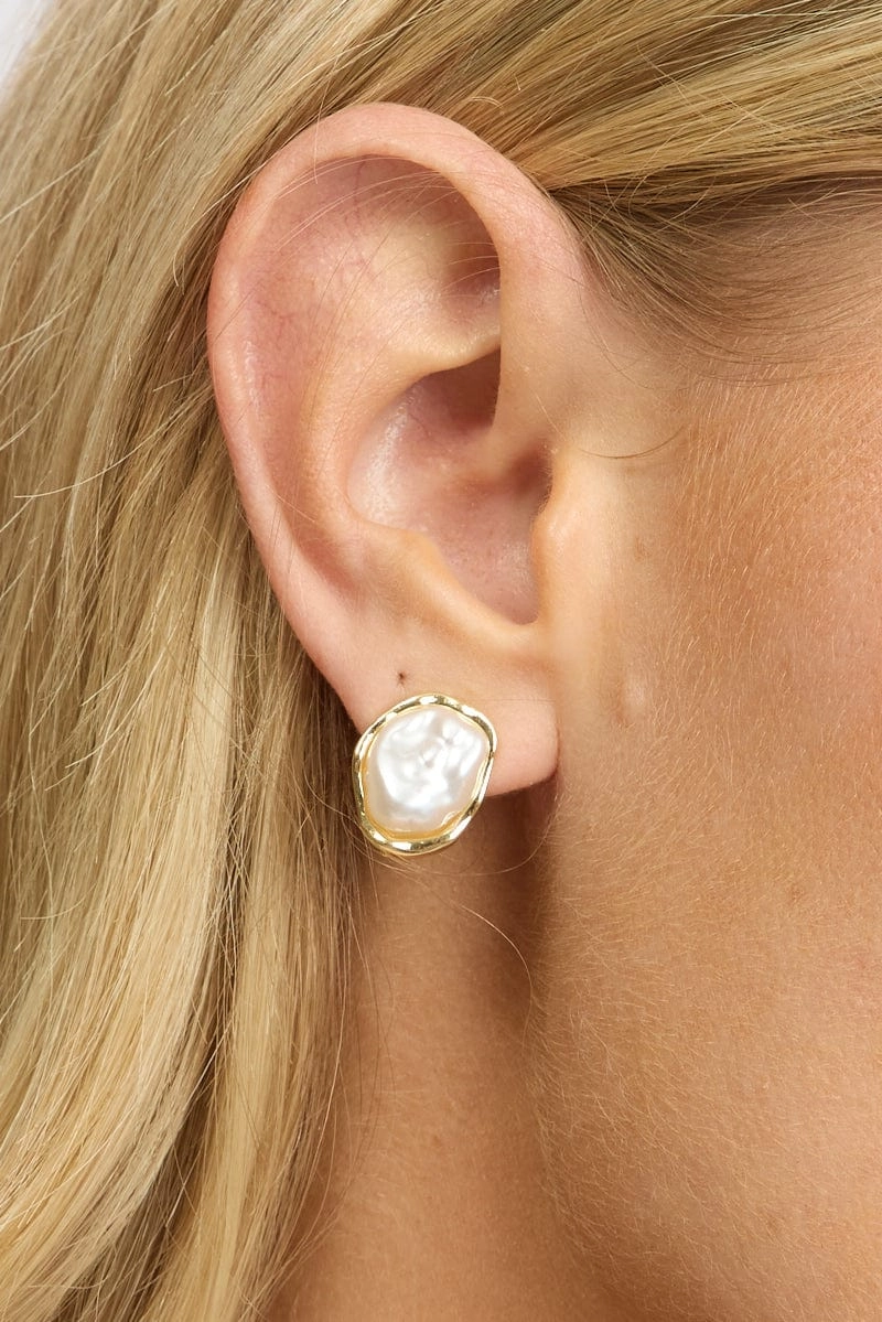 Gold Faux Pearl Earrings