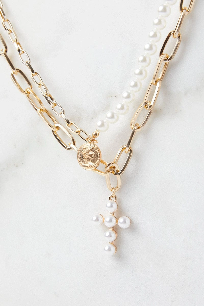 Gold Faux Pearl Layered Necklace
