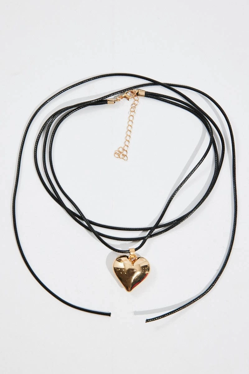 Gold Heart Pendent Cord Necklace