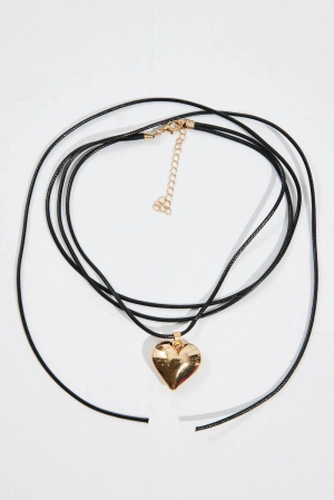 Gold Heart Pendent Cord Necklace