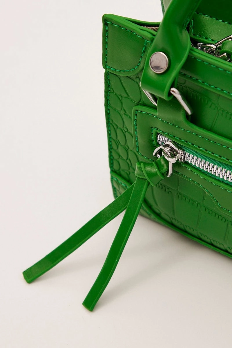 Green Crocodile Print Crossbody Bag