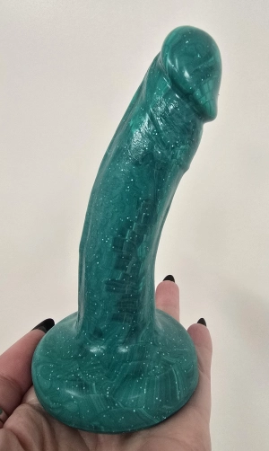 ONE OF A KIND Small Bent Green Swirl w/ Glitter