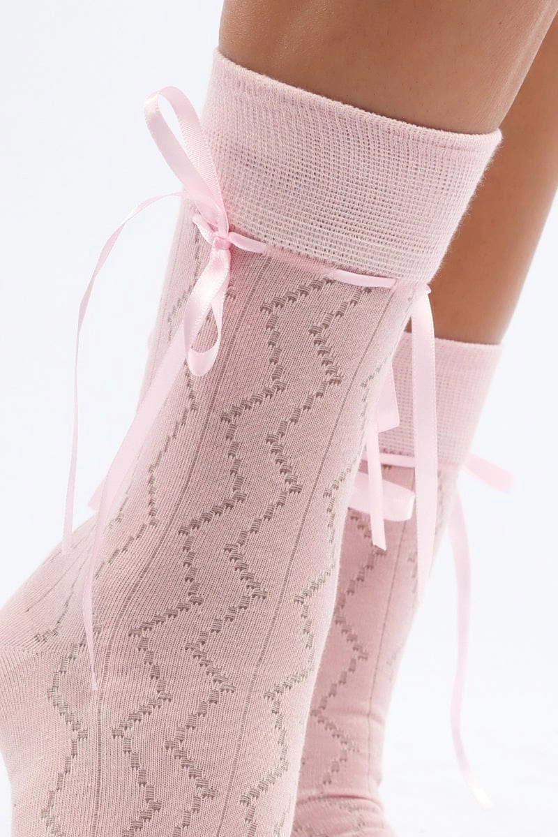 Pink Bow Detail Socks