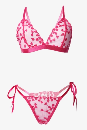 Pink Heart Embroidery Lingerie Set