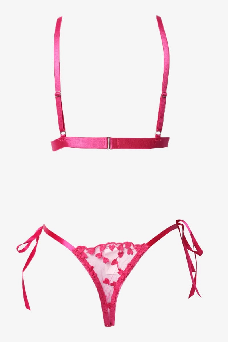 Pink Heart Embroidery Lingerie Set