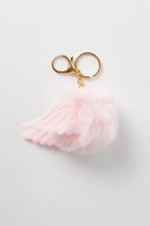Pink Pom Pom With Wings Keyring