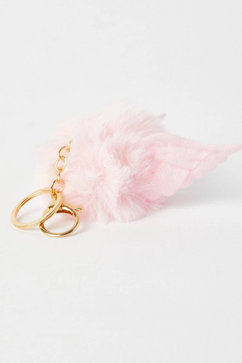 Pink Pom Pom With Wings Keyring