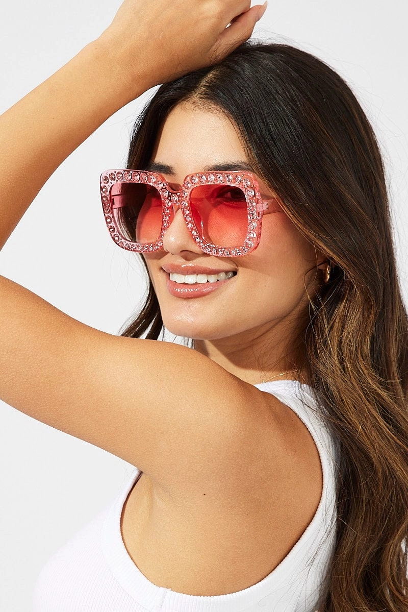 Pink Rhinestone Frame Fashion Sunglasses