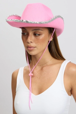 Pink Sequin Detail Festival Cowboy Hat