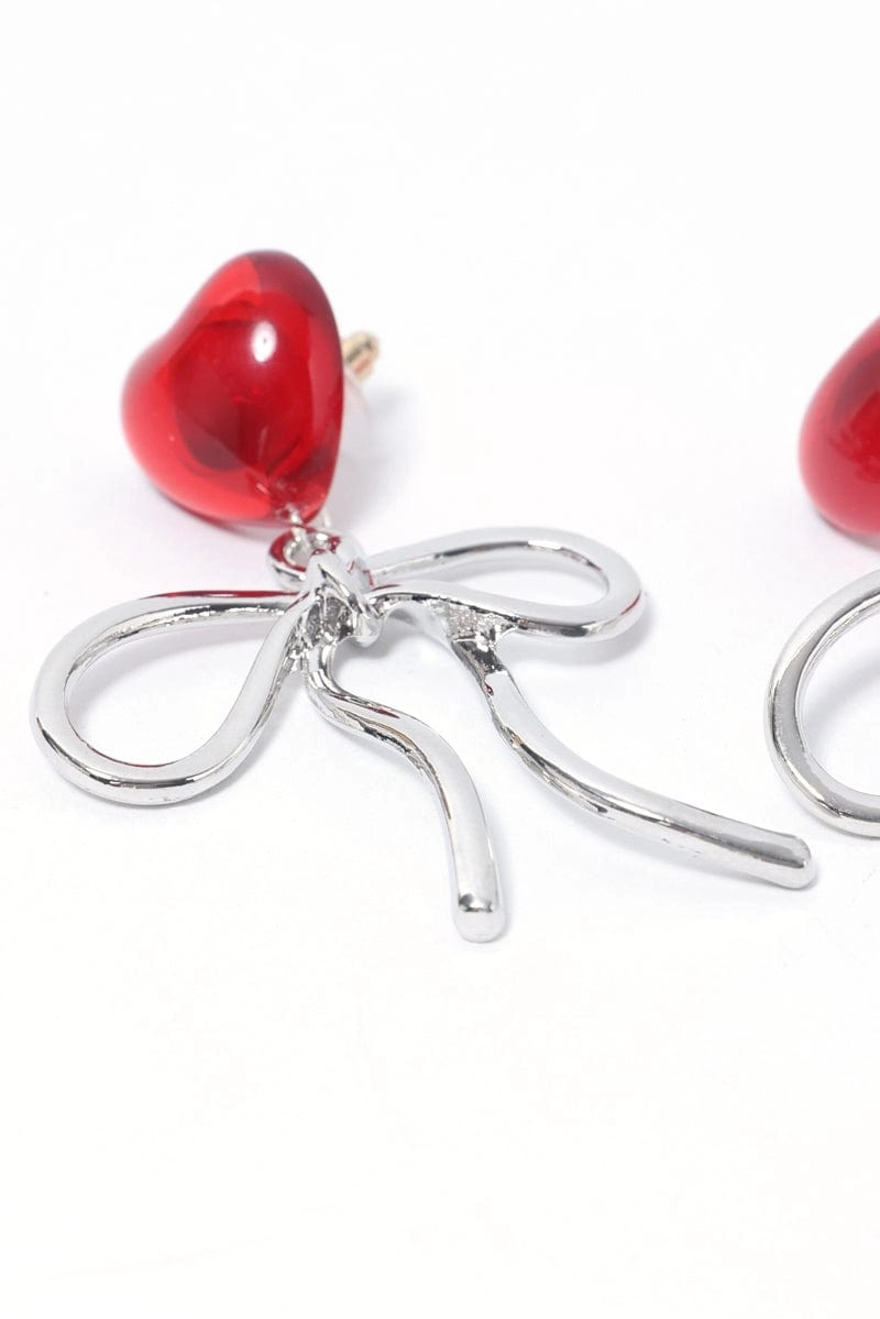 Red Heart Earrings with Bow