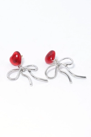 Red Heart Earrings with Bow
