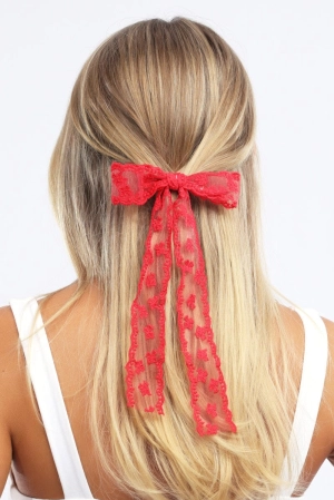 Red Lace Bow Hair Clip