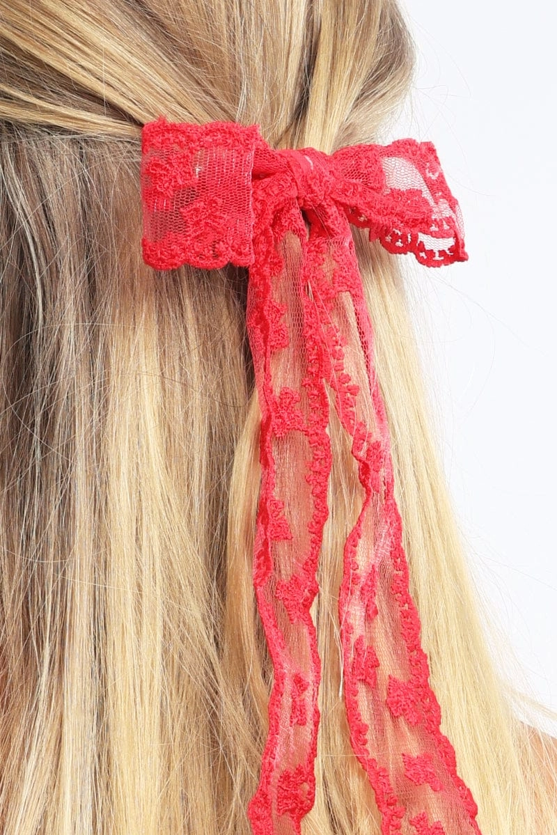 Red Lace Bow Hair Clip