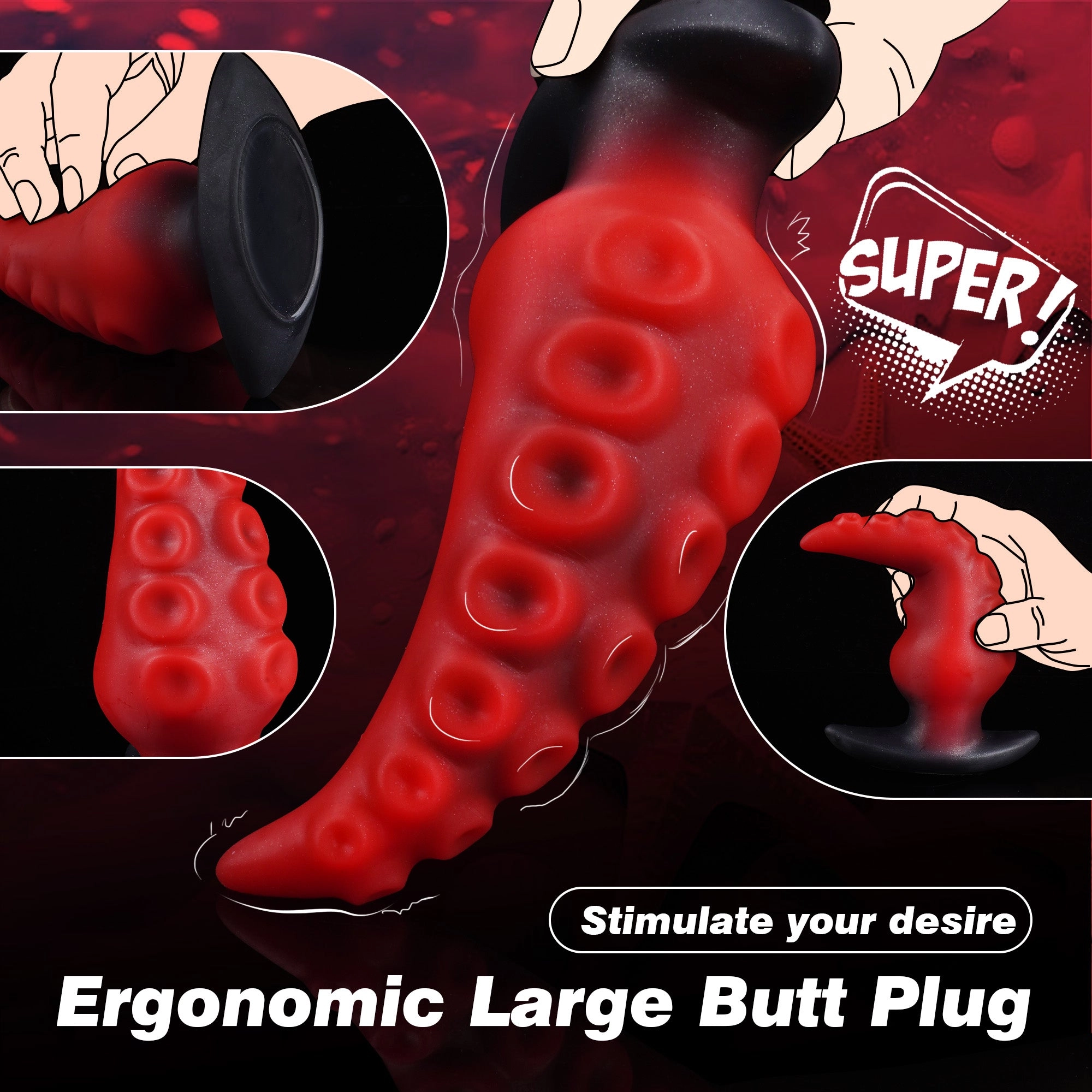 Sea Star 6.3 Large Buttplug Tentacle Dildo With Wearable T-Base - Laphwing