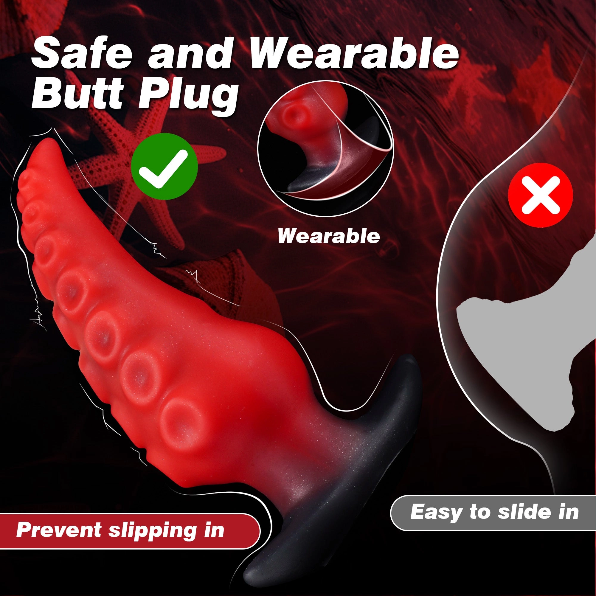 Sea Star 6.3 Large Buttplug Tentacle Dildo With Wearable T-Base - Laphwing