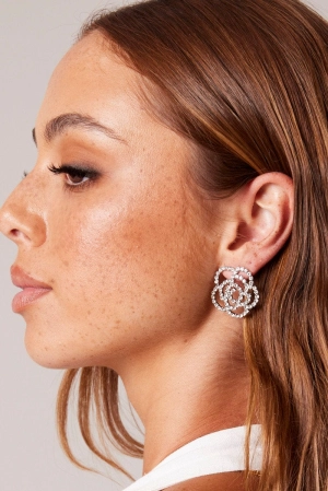Silver Rose Diamonte Earrings