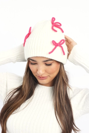 White Bow Decor Beanie