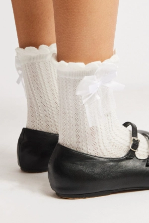 White Crew Socks with Bow